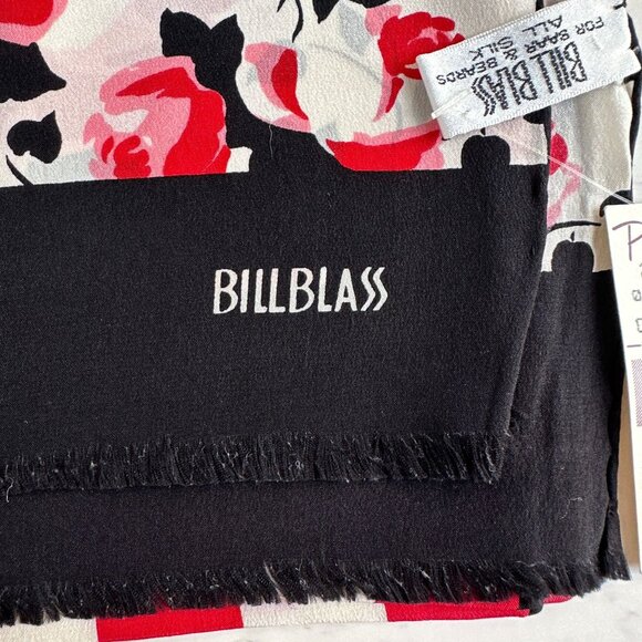 Bill Blass Silk Oblong Scarf, Red Rose Stripe Print, 56x11, Vintage Baar & Beard - Picture 2 of 10